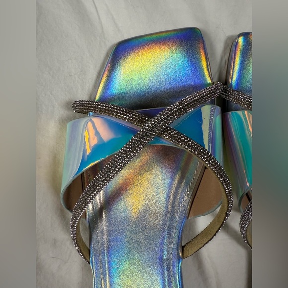 Fashion To Figure Sylvie Silver Holographic Iridescent Rhinestone Sandals 7 - Picture 12 of 16